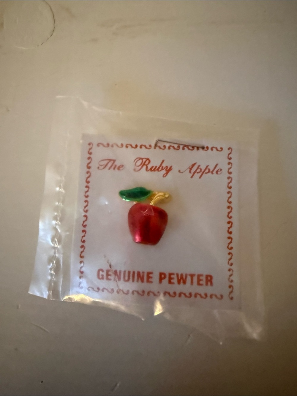 The Red Apple Vintage Genuine Pewter Lapel Pin NWT